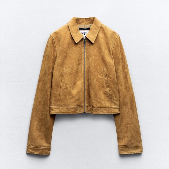 Zara genuine suede leather jacket tan camel medium 4341/853 - Picture 1 of 9
